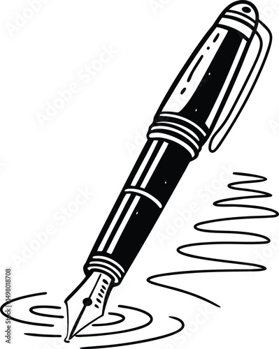 Ink's Trail: A classic fountain pen elegantly sketching a swirling line, perfect for concepts like writing, creativity, and the art of expression. 