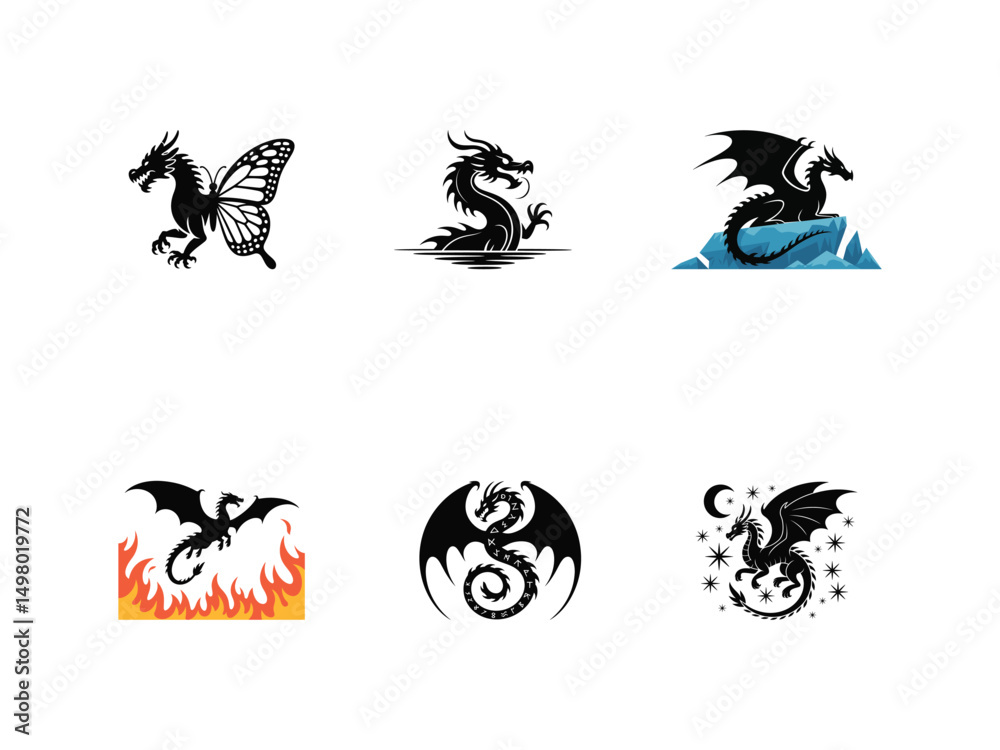 Obraz premium 6 Dragon Silhouette Bundle SVG