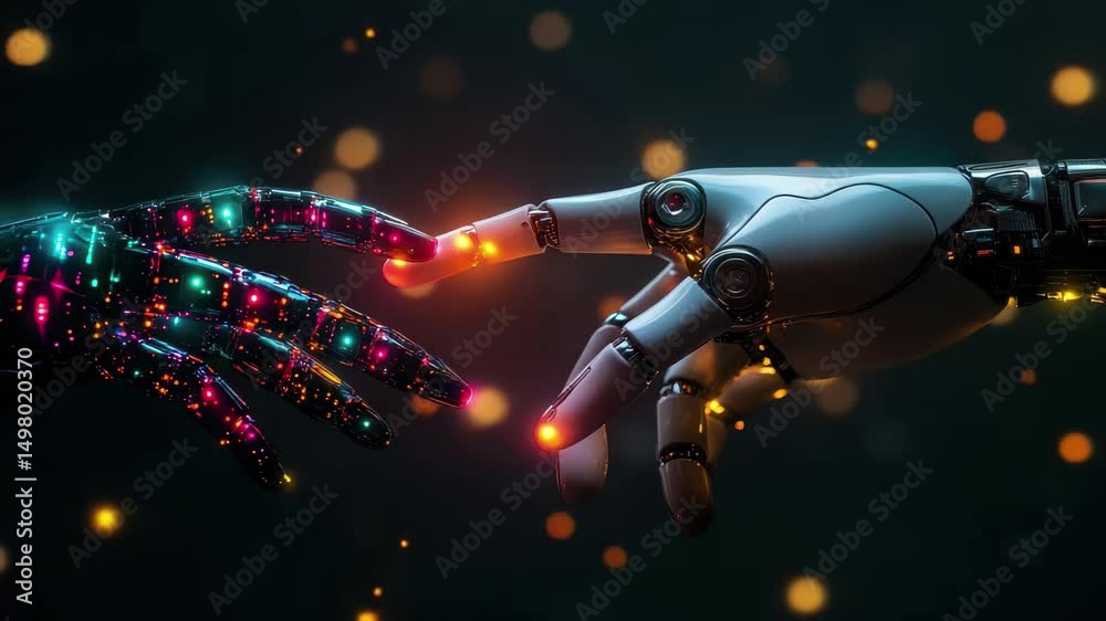 Robot hands touching ai connection artificial intelligence future technology concept art 3d render