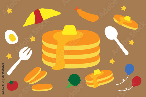 かわいいパンケーキやオムライスのイラスト素材
