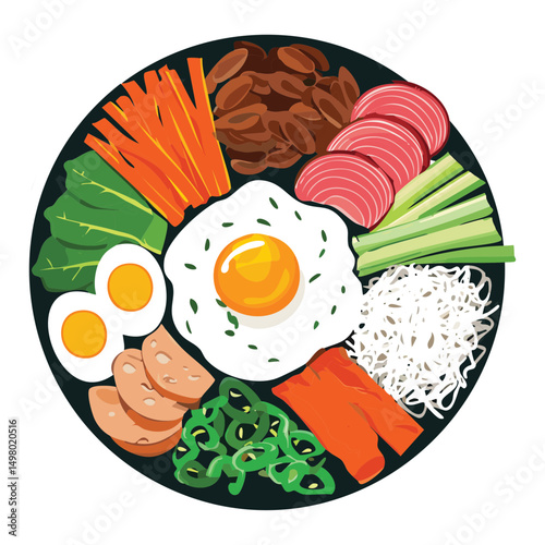 Comforting Bibimbap Bowl Diverse Selection - Vector Illustration