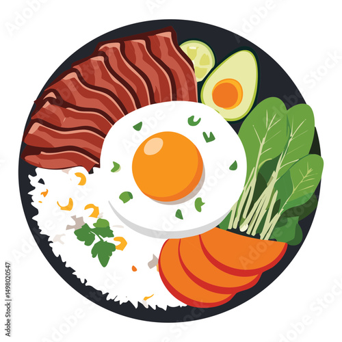 Delicious Bibimbap Bowl Authentic Korean - Vector Illustration