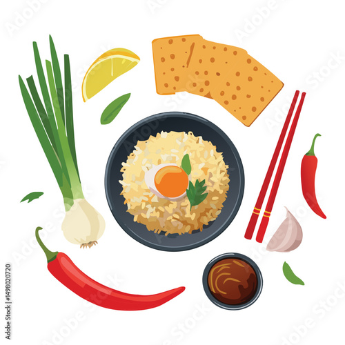 Crispy Fried Rice Cracker Ingredients - Vector Illustration