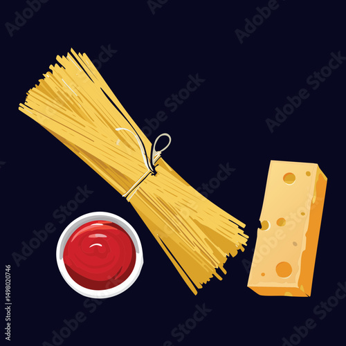 Essential Pasta Meal Ingredients - Vector Illustration