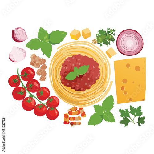 Homemade Pasta Base Ingredients - Vector Illustration