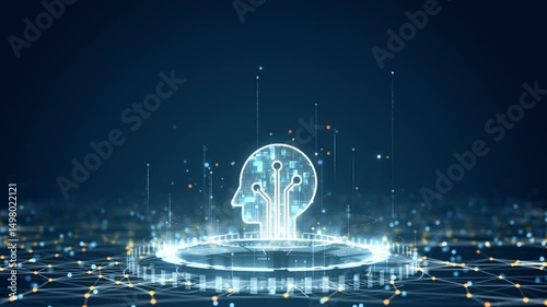 Motion graphic of Digital AI head with circuit interface in motion