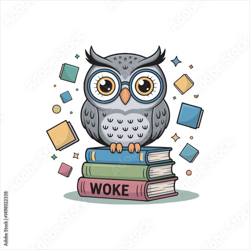 wise owl with books woke vector