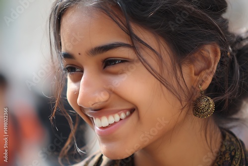 Gorgeous Indian woman smirking confidently  
