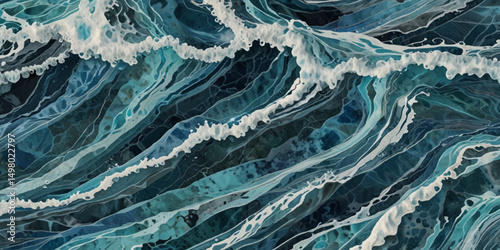 Sea water ocean wave vector background. Blue water ocean sea wave seamless background. Water  ocean wave white and soft blue aqua, teal texture