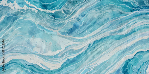 Abstract blue and white water ocean wave and curved line background. Blue wave with liquid fluid ocean texture. Ocean wave banner background.

