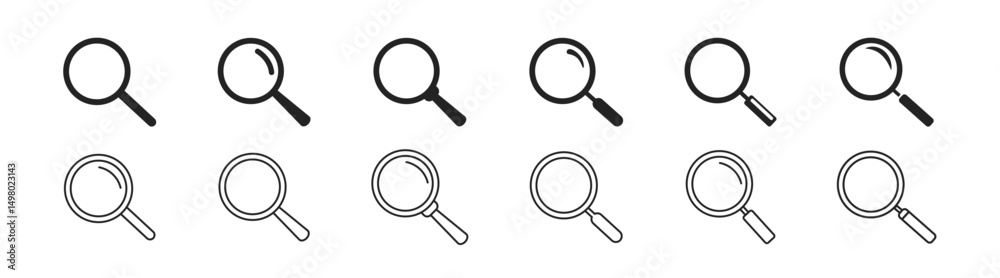Magnifying glass icon, vector magnifier or loupe sign. Search icon vector. Vector isolated icon. 