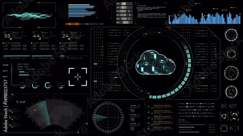 Motion graphic of Blue digital cloud computing with circuit panel HUD UI and futuristic technology abstract background storage big data backup Alpha channel included video concepts