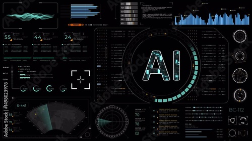 Motion graphic of Blue digital AI with HUD UI panel and futuristic technology abstract background artificial intelligence and robot assistant machine learning Alpha channel included video concept
