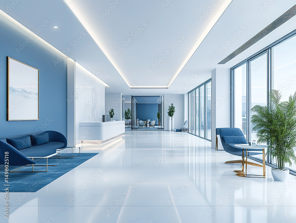 Obraz premium Stylish Business Office with Open Concept and Blue Highlights