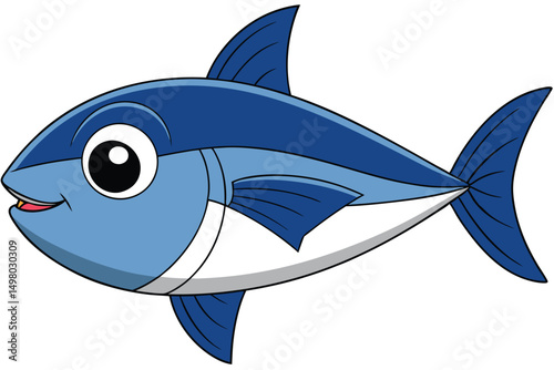 Cartoon Blue Fish with a Big Eye and Fins Illustration Design