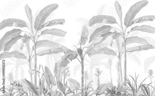 Wallpaper Mural Subtle Watercolor Style Gray Jungle Scene, Calm Minimalist Botanical Wallpaper - Printable - Mural art
 Torontodigital.ca