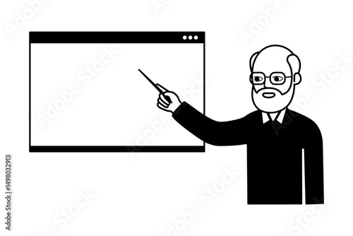 Teacher explaining using interactive whiteboard and pointer clip art