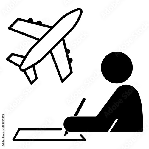 Person signing travel insurance contract icon symbol