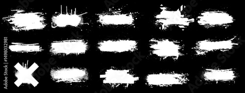 Set of paint brush stroke, ink splatter and artistic design elements. Ink splashes. Rough smears and stains. 
