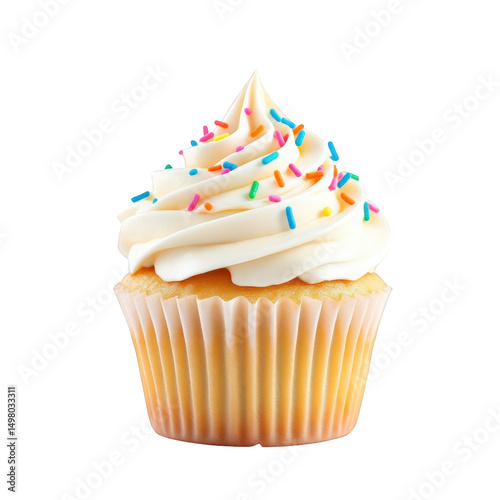 Cupcake with white frosting and sprinkles  isolated on white background.png isolated on transparent background 