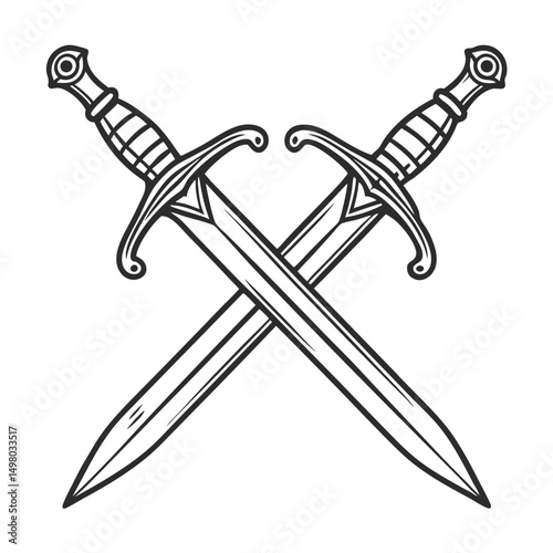 Monochrome vintage icon crossed swords vector flat icon on white background. Adobe Illustrator Artwork