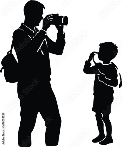 father and child silhouette with camera a silhouet (1).eps