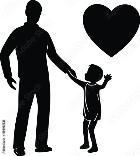 father and child silhouette with heart features a .eps