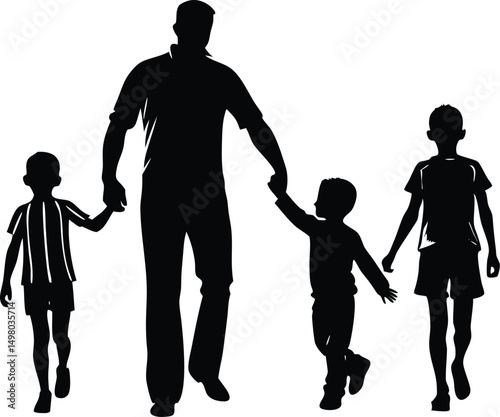 father and children holding hands a silhouette sho.eps