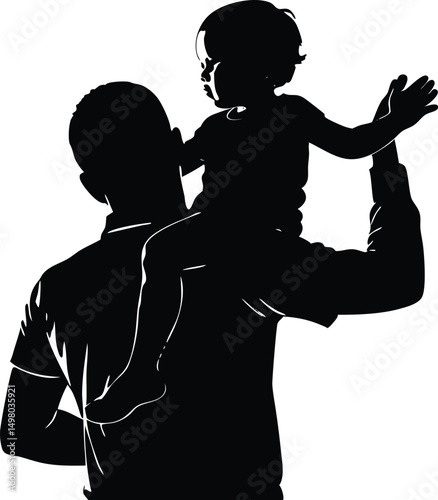 father carrying child on shoulders depicts the bon.eps