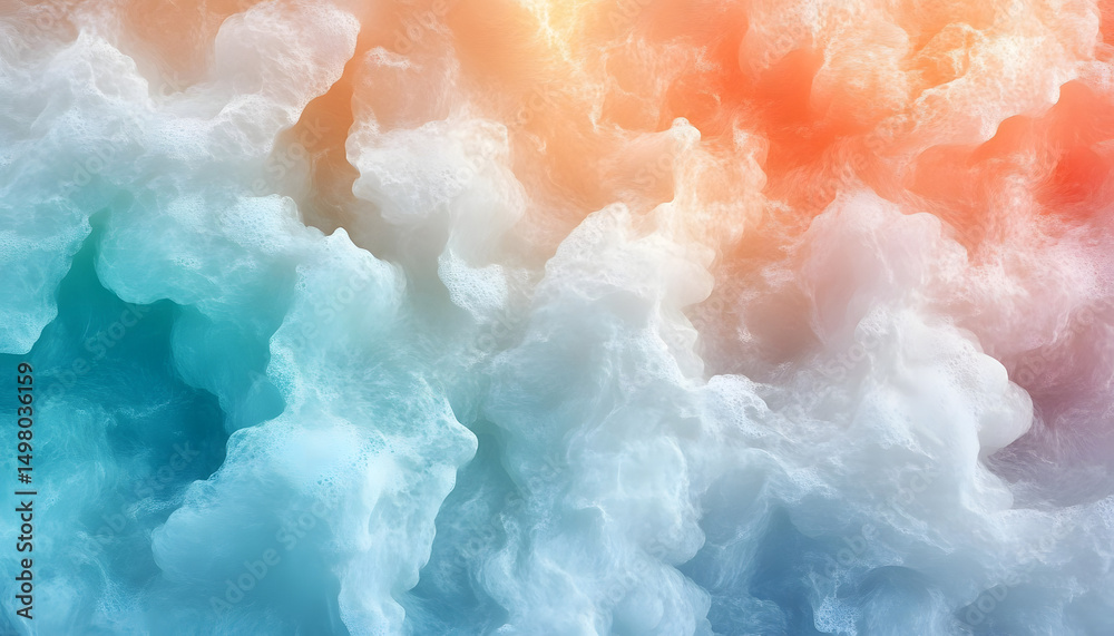 Fototapeta premium sky blue azure teal pink coral peach beige white abstract background color gradient ombre blur light pale pastel soft shade rough grain noise matt brushed shimmer liquid water design minimal