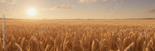 Vast expanse of ripe wheat bathed in warm sunlight, idyllic summer scene ,  nature,  outdoors,  clouds
