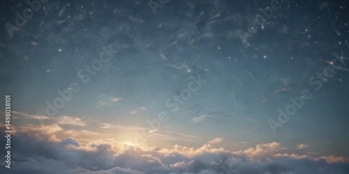 Faded blue sky, wispy clouds, tiny stars on distressed paper texture ,  sky,  pattern
