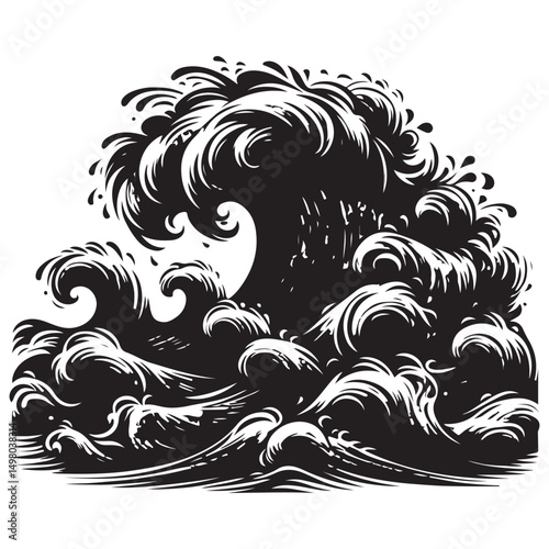 Dramatic Silhouette Illustration of a Large Ocean Wave Cresting