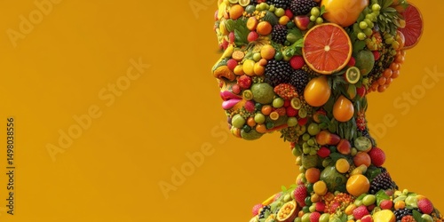 Vibrant Artistic Illustration of Human Form Made from Fruits and Vegetables photo
