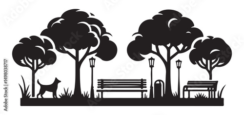 Beautiful Park Silhouette Vector Illustration for Relaxing Outdoor Scene
