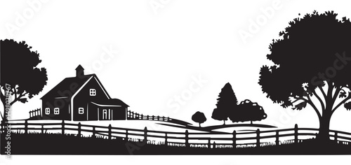 Farm Landscape Silhouette Vector Image Rural Scene Countryside Design