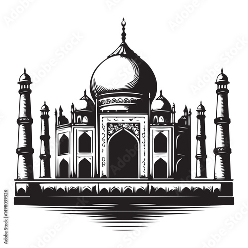 Elegant Taj Mahal silhouette vector famous architectural landmark design