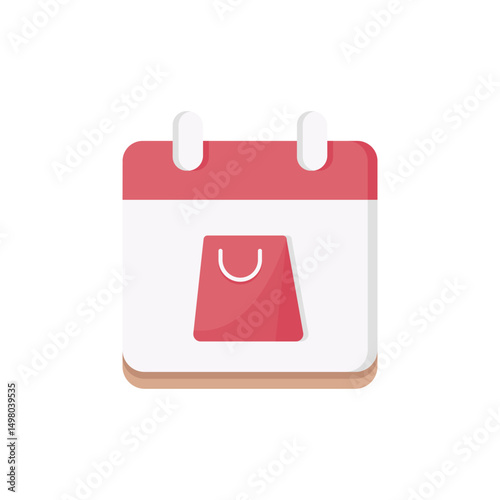 A modern shopping calendar icon with a stylish bag and calendar, perfect for ecommerce and event planning. It aids in scheduling promotions, helping businesses manage marketing efforts