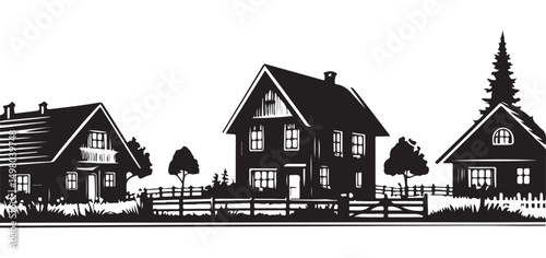 Detailed Houses Silhouette Illustration Beautiful Residential Neighborhood Artwork