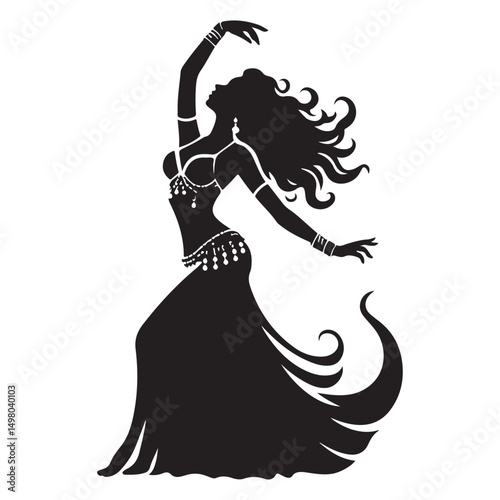 Elegant belly dancer silhouette vector art with beautiful costume