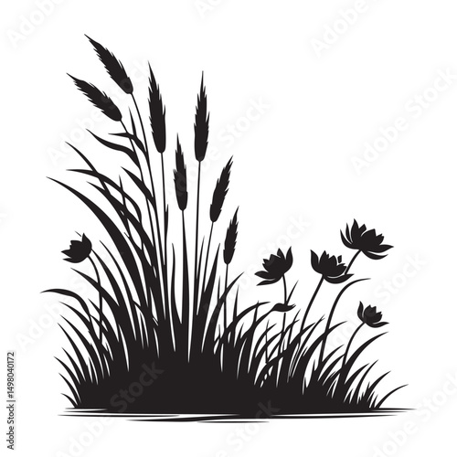 Grass and flowers silhouette vector illustration perfect for design
