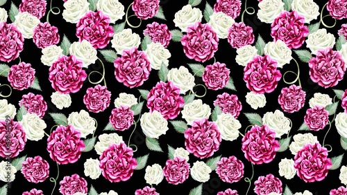 Fototapeta Naklejka Na Ścianę i Meble -  Watercolor seamless pattern with rose flowers - 1