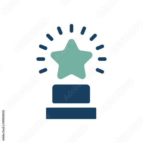 This award icon symbolizes achievement with a star on a podium, recognizing exceptional individuals or teams, celebrating hard work and excellence, and inspiring others to strive for their goals