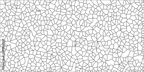 A metal grid stands isolated against a white background with White color Broken Stained-Glass. Diamond shape polygonal texture. Crystal Voronoi diagram background for Website.