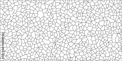 A metal grid stands isolated against a white background with White color Broken Stained-Glass. Diamond shape polygonal texture. Crystal Voronoi diagram background for Website.