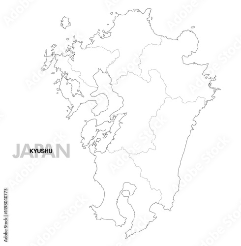 九州の白地図 県境有り
