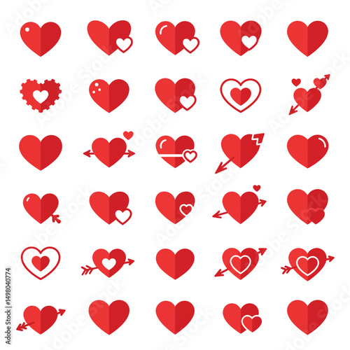 Red Heart Icon on white background. Set of love symbol for web site logo, mobile app UI design. Vector illustration flat style