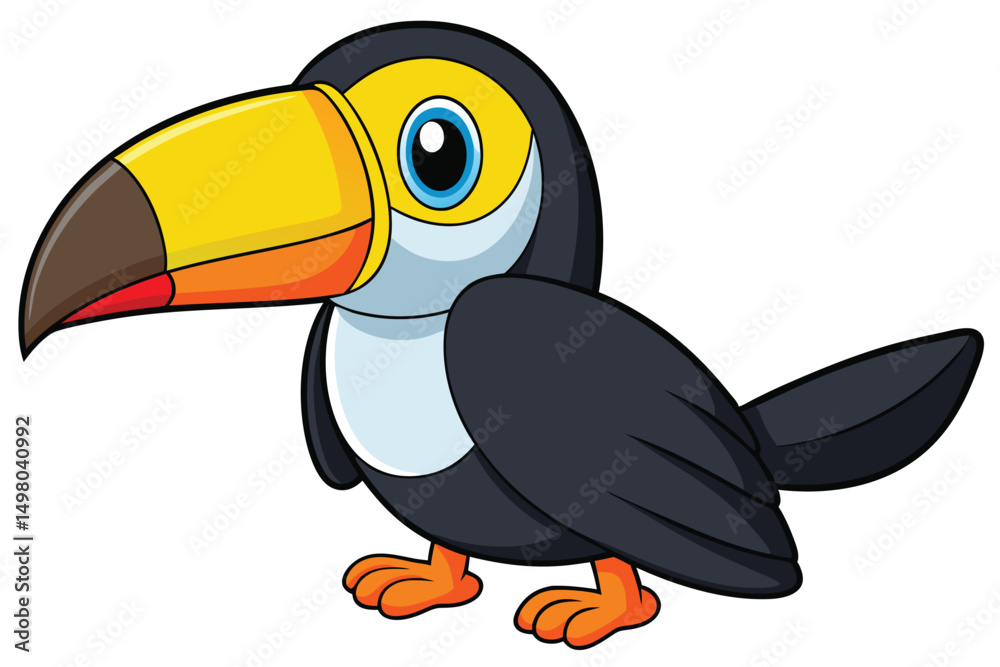 Naklejka premium Cartoon Toucan Bird with Colorful Beak and Orange Feet Illustration Graphic