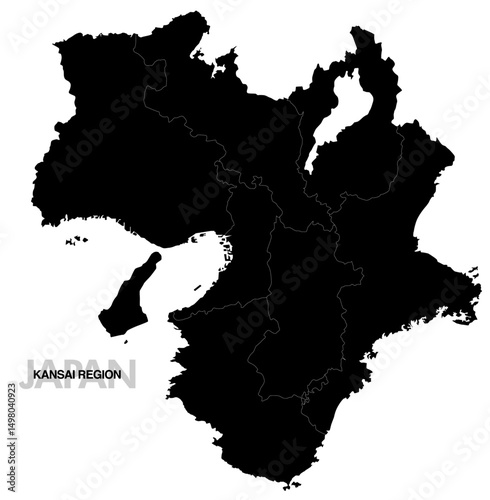 関西地方の黒地図 県境有り