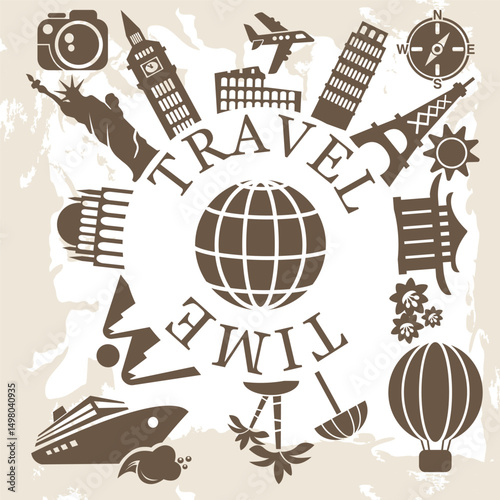 travel time trip around the world summer vacation tourist excursions world attractions flat style